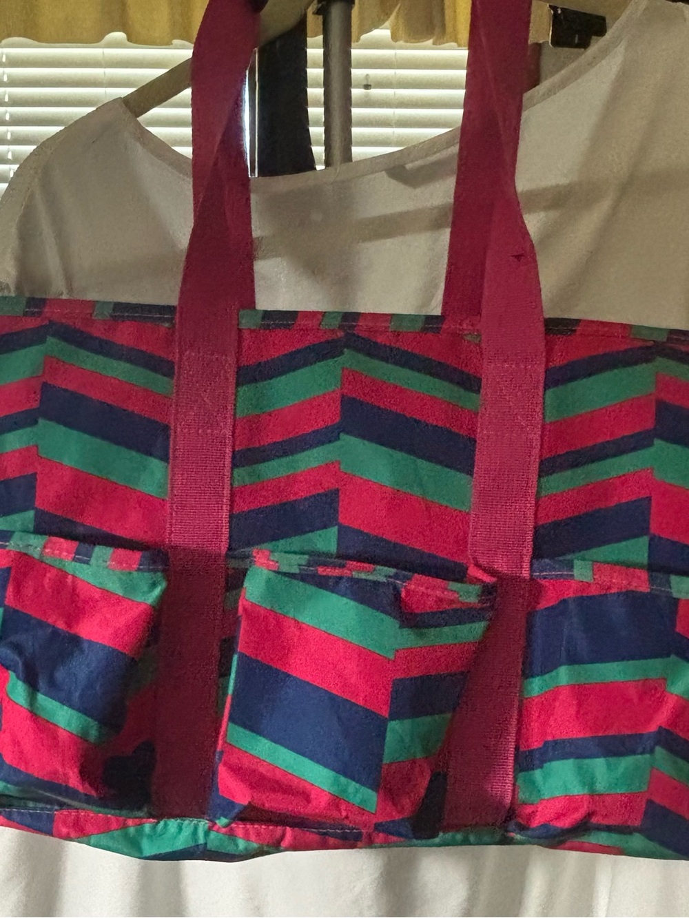 thirty-one Chevron Stripe Tote in Pink, Navy & Green